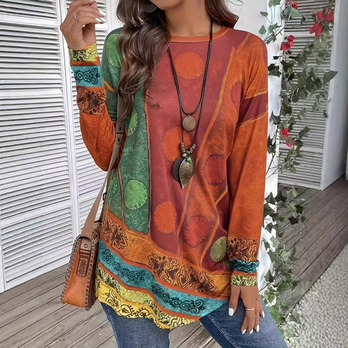 Femme Farverigt Print Langærmet Top Stilla