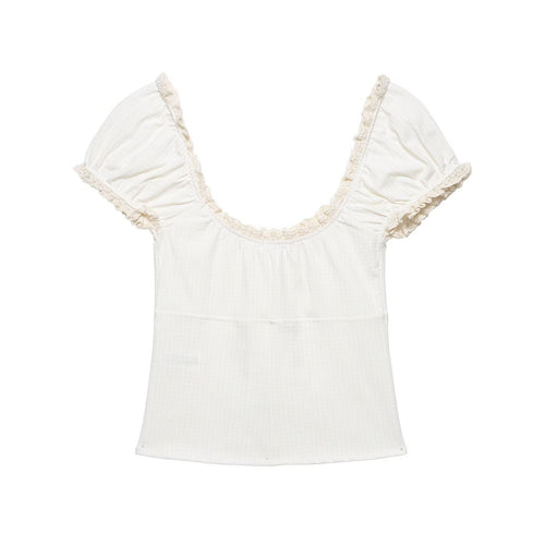 Dame top med elegant flæsekant Skovae