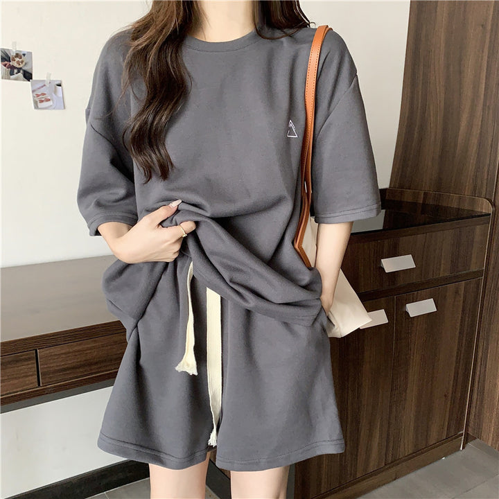 Femme Casual Oversized T-Shirt Kjole med Bælte-Detalje Stilla