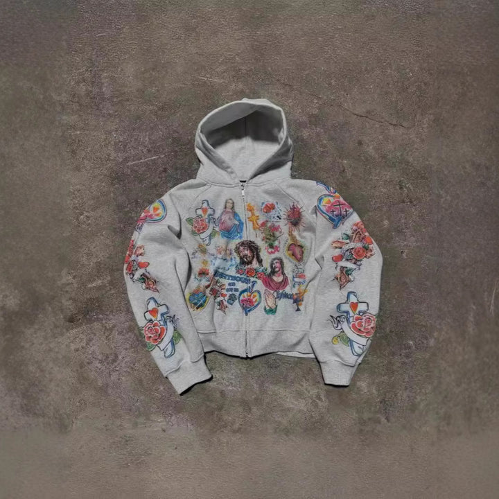 Kvindernes hoodie med farverige tatoveringsprint Stilla