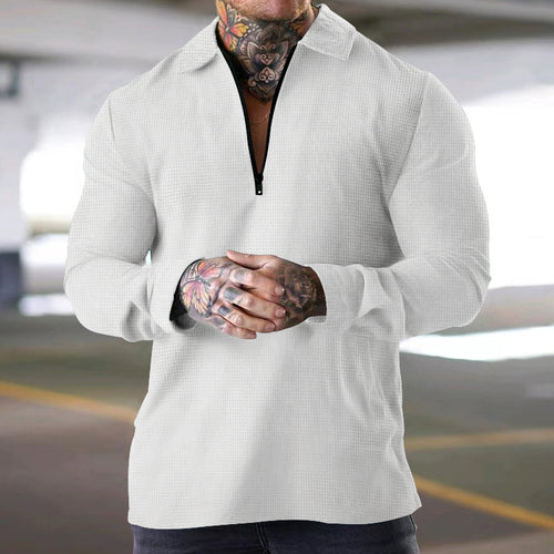 Herre langærmet poloshirt med halv lynlås og struktureret design Stilla