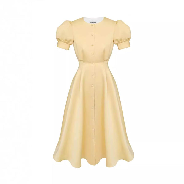 Dame Midi-Kjole med puffærmer og skinnende satin-finish Skovae