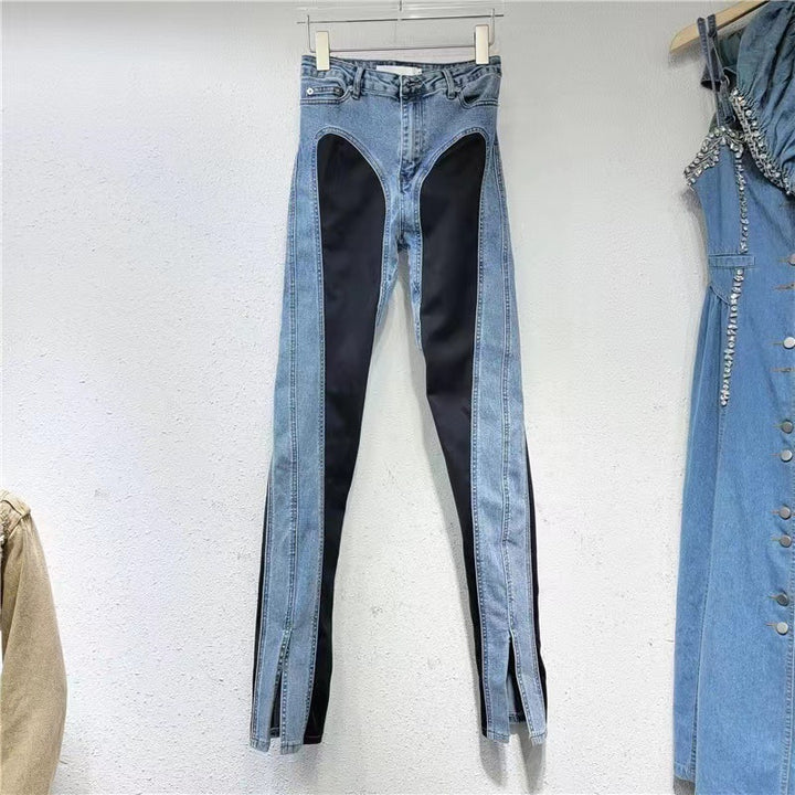 Dame Fashionable Høj Talje Jeans med Side Slidsser Stilla