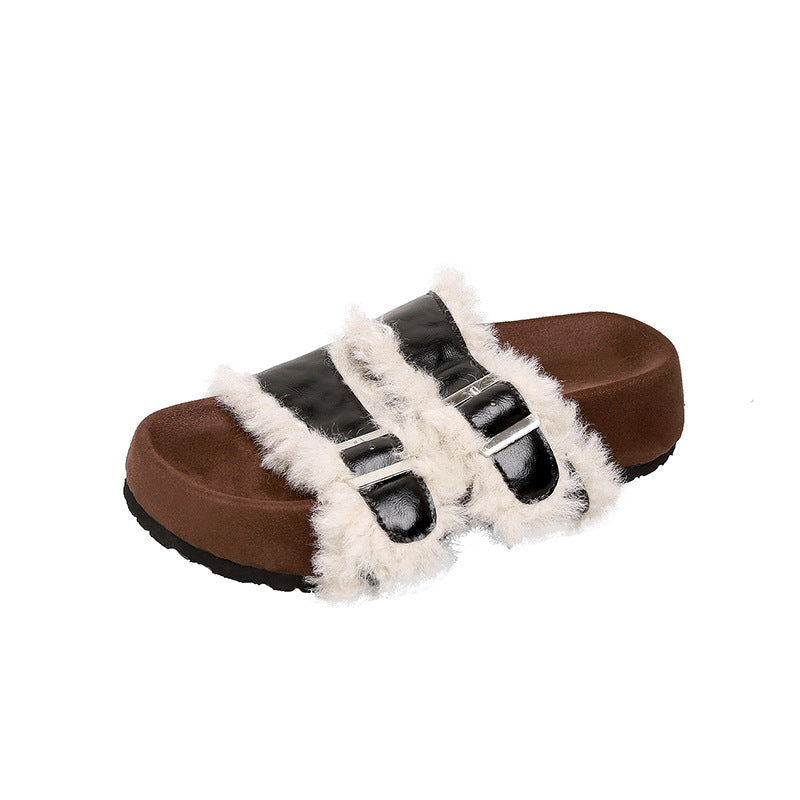 Dame fluffy badesandaler med dobbeltrem og komfortabel sål Stilla