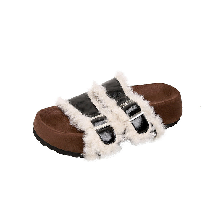 Dame fluffy badesandaler med dobbeltrem og komfortabel sål Stilla