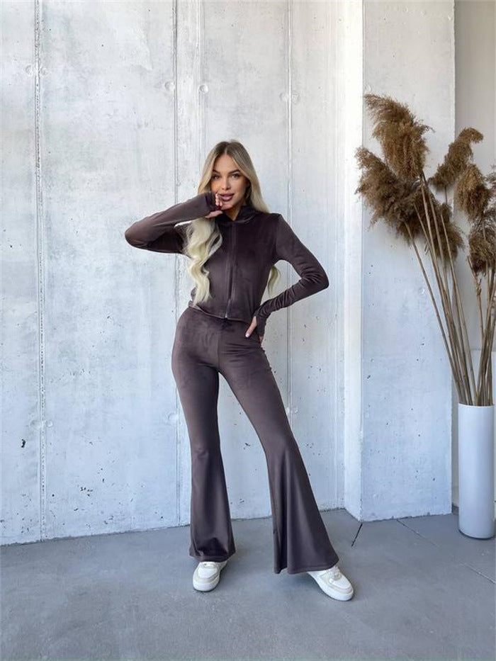 Dame sporty fleece sæt med lynlås og behagelige lange ærmer Skovae