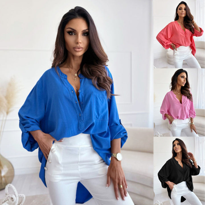 Femme Let Button-Up Bluse med opkrøllede ærmer Stilla