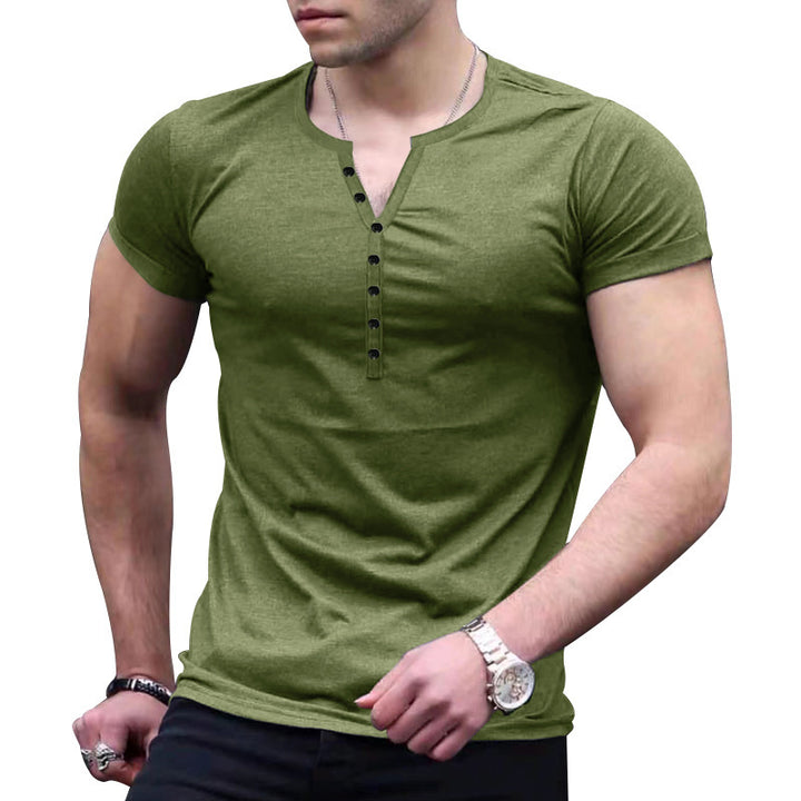 Herrer Fritid Kortærmet Henley T-shirt Stilla