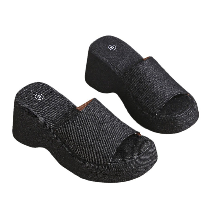 Dame Wedge-Pantoletten med moderne denim-overflade og skridsikker sål Stilla
