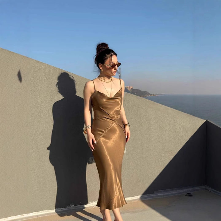 Dame Satin Midi Kjole Stilla