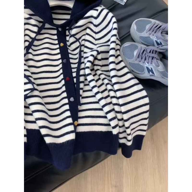 Dame hoodie cardigan med stribet design Stilla