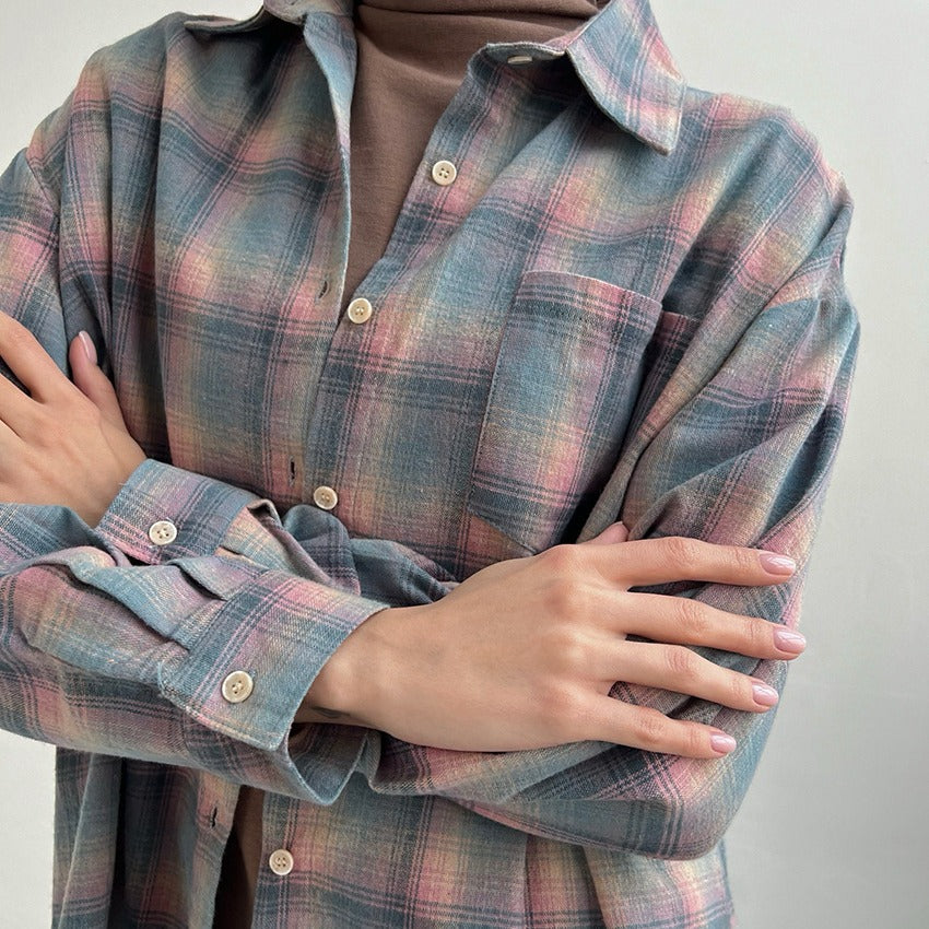 Dame flannel overshirt med afslappet snit og klassisk ternet mønster Stilla
