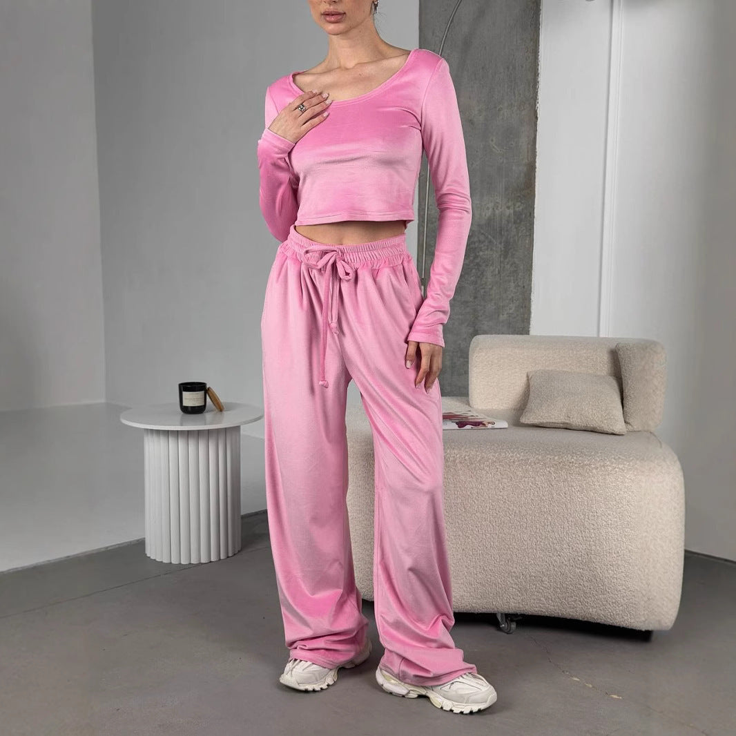 Kvindernes cropped langærmet lavet af blød velour Skovae