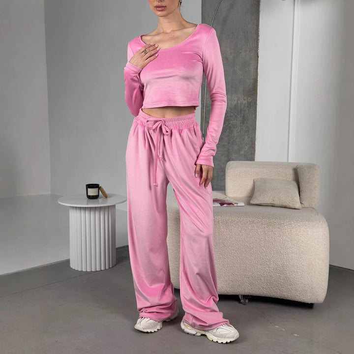 Kvindernes cropped langærmet lavet af blød velour Skovae