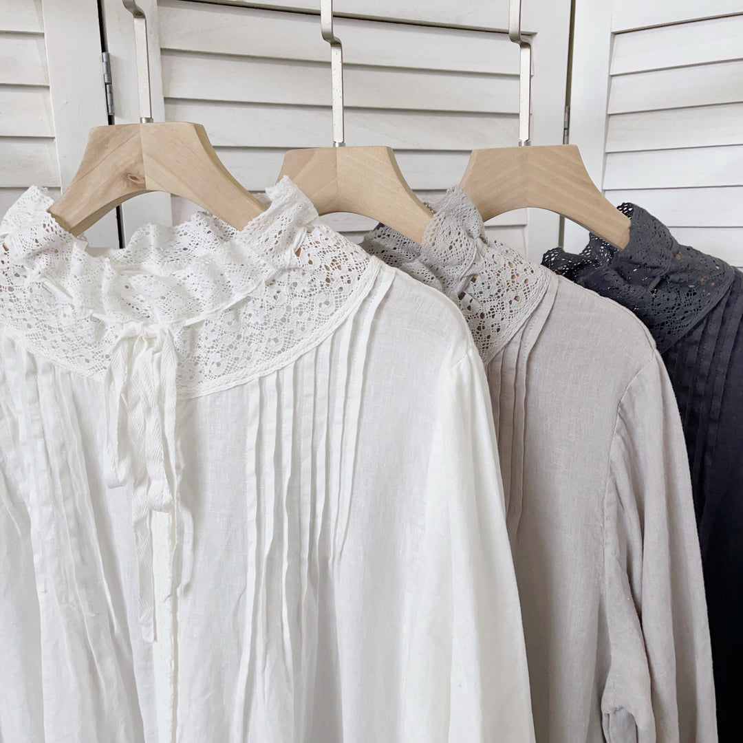 Damer Vintage-stil Langærmet kjole med spidsedetaljer Stilla
