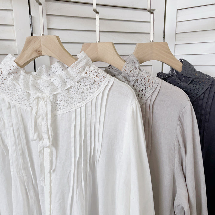 Damer Vintage-stil Langærmet kjole med spidsedetaljer Stilla