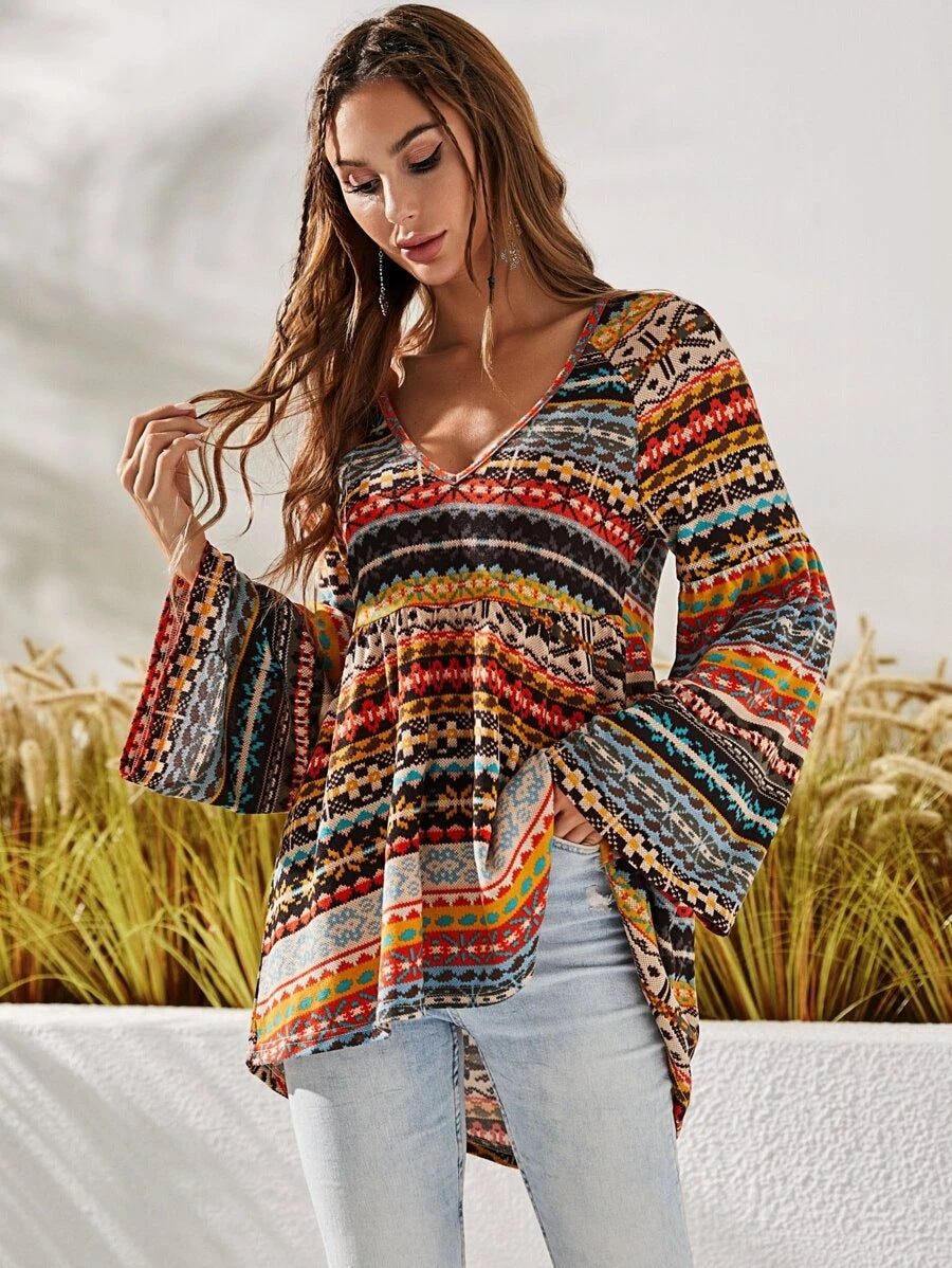 Dame Boho-Chic Tunika med bred arm Stilla