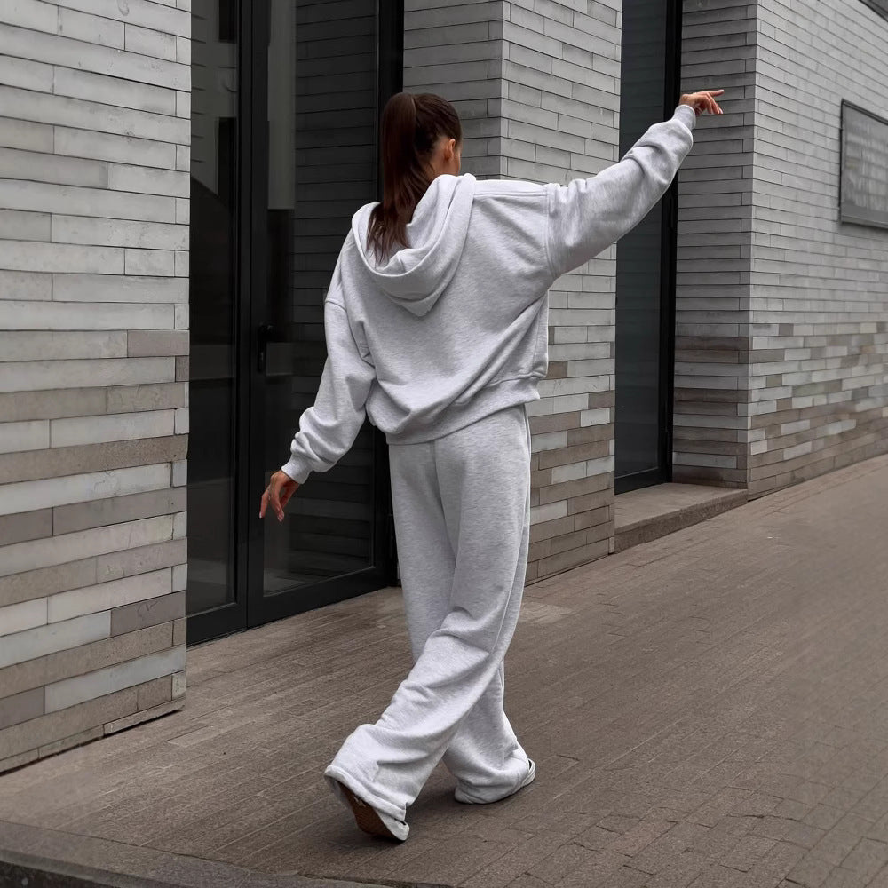 Kvinders afslappede oversized sweatshirt og bredskårne joggers sæt Skovae