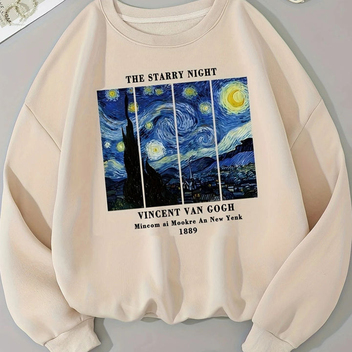 Kvindernes sweatshirt med kunstnerisk Van Gogh motiv og moderne tryk Stilla