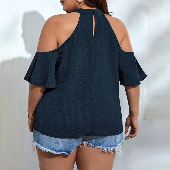 Dame Off-Shoulder Top med høj krave og legende ruffles detaljer Skovae