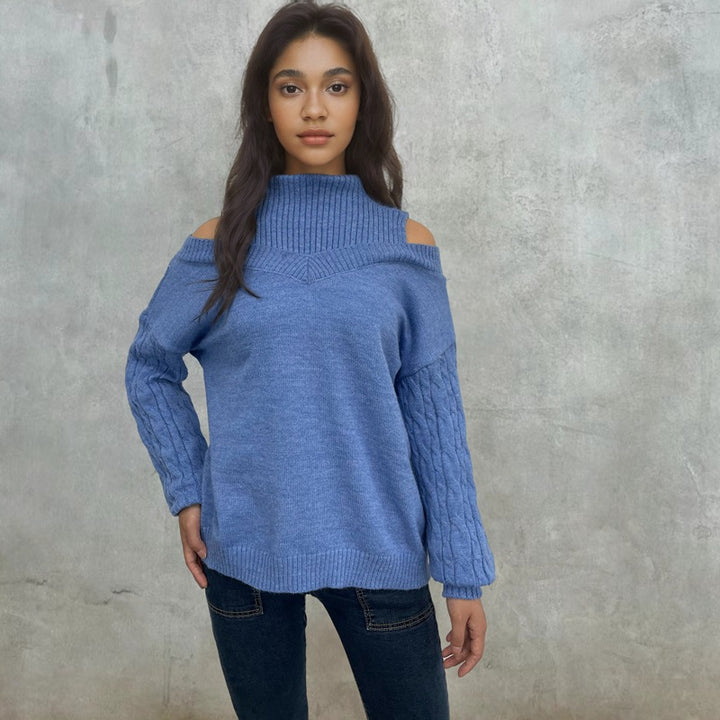 Kvinders trendy sweater med off-the-shoulder design og kabelmønster Stilla