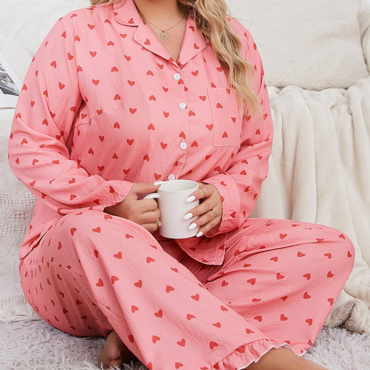 Dame pyjamasæt med legende hjerteprint og komfortabel pasform Stilla