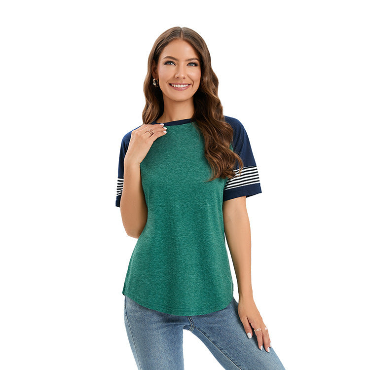 Dame fritids T-shirt med kontrastfarvede ærmer og stribet design Stilla