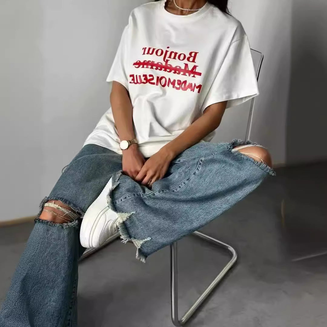 Dame T-Shirt med kreativt skrift og afslappet oversized pasform Stilla