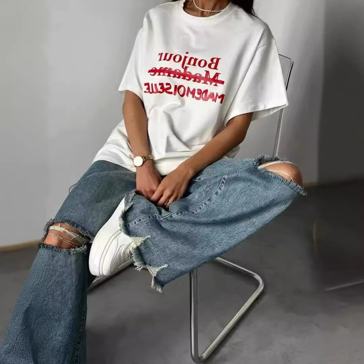 Dame T-Shirt med kreativt skrift og afslappet oversized pasform Stilla