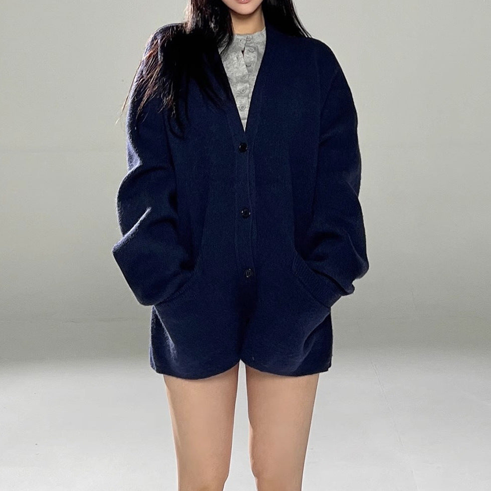 Dame Oversized Strikjakke med bredt revers Stilla