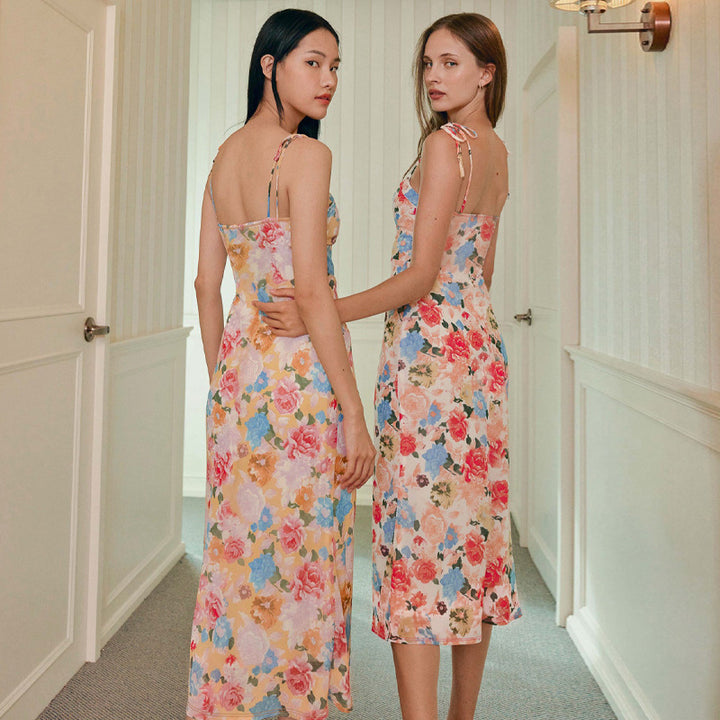 Dame Langærmet Maxikjole med justerbare stropper og blomsterdesign Stilla