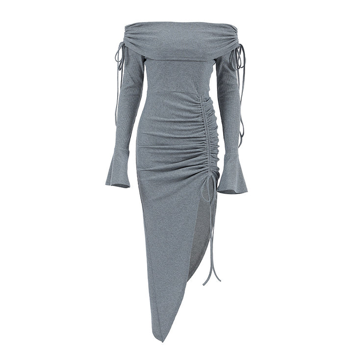 Dame Off-Shoulder Maxikjole med raffinerede draperingsdetaljer og høj slids Stilla