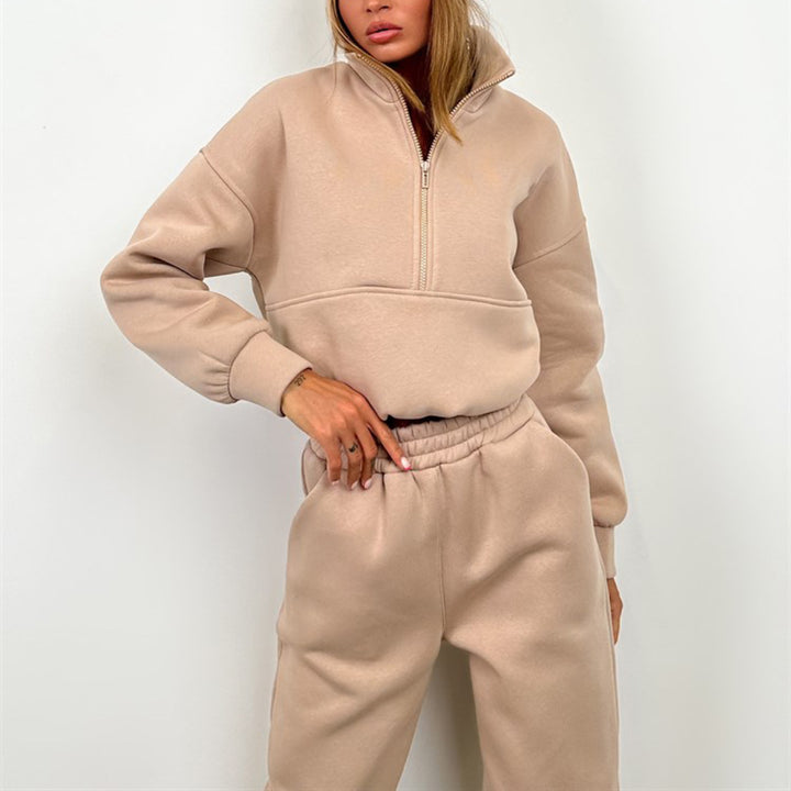 Kvinders fashionable sweatpants med høj krave og lynlås Skovae