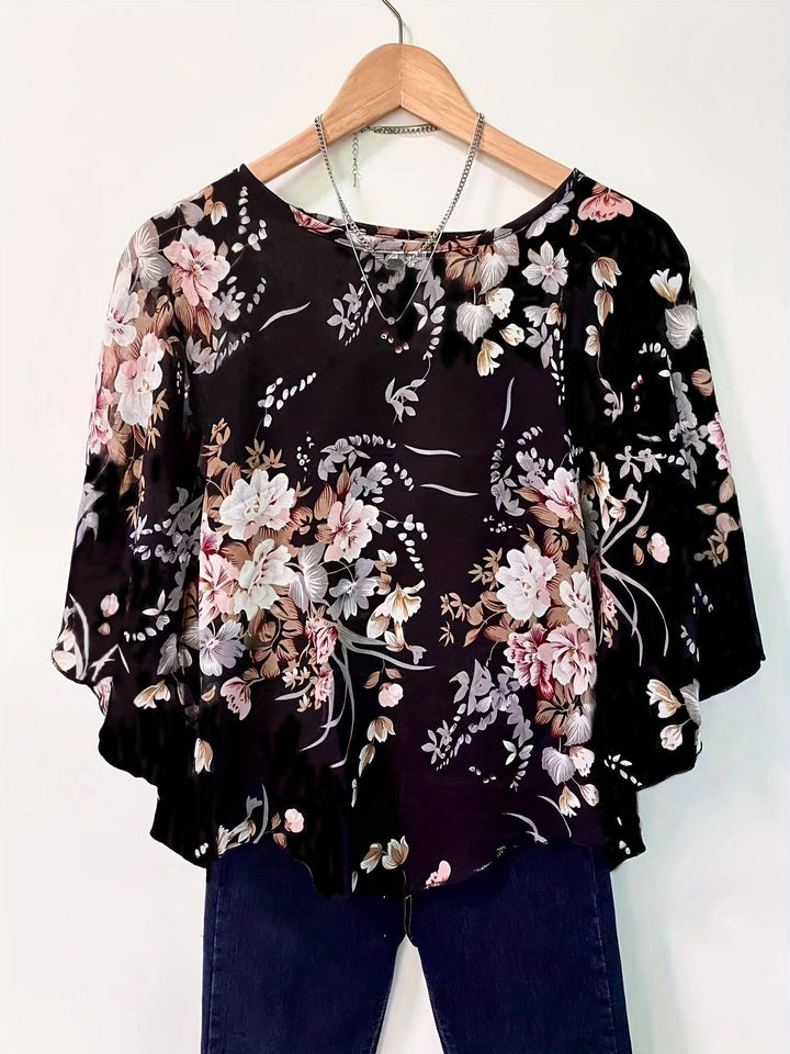 Dame Blusenshirt med vidt snit og blomsterdesign Stilla