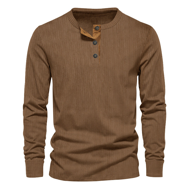 Herren nan ribbet Thermo-Henley med kontrastknapliste og ribbede manchetter Skovae