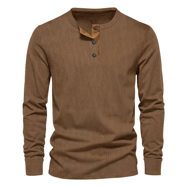 Herren nan ribbet Thermo-Henley med kontrastknapliste og ribbede manchetter Skovae