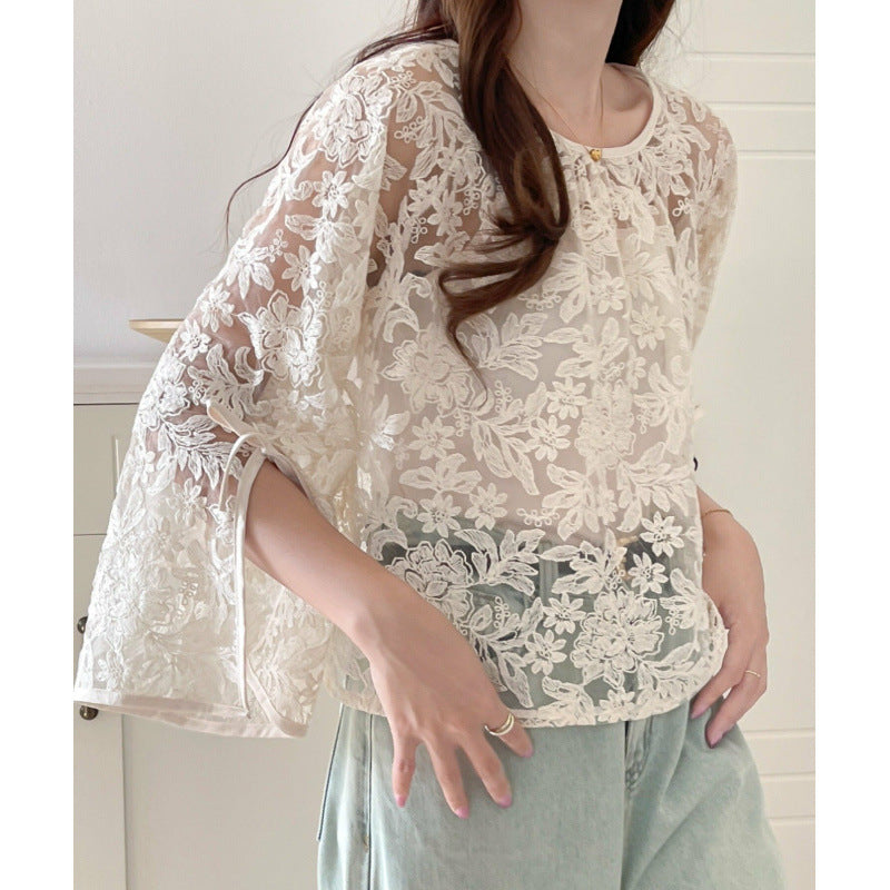 Dame Blomster spids Overlay Bluse Stilla