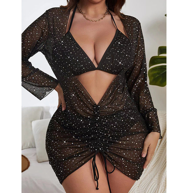 Dame strandkjole med bundet udskæring og gennemsigtigt design Skovae