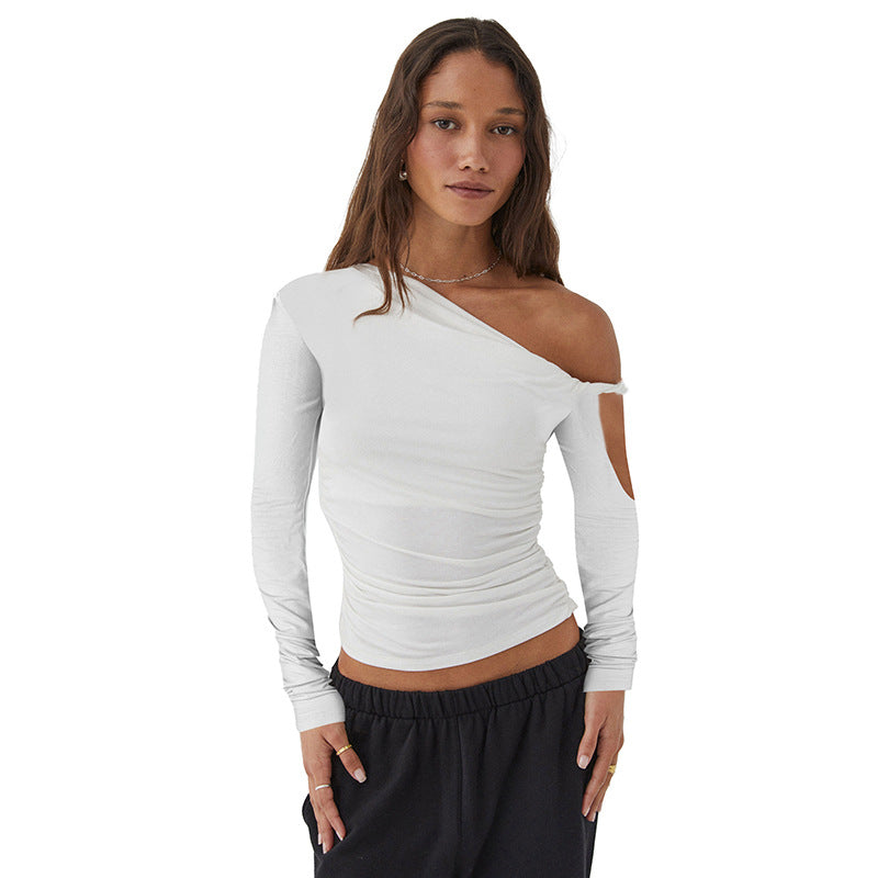 Femme Asymmetrisk Rüschet Langærmet Top Stilla