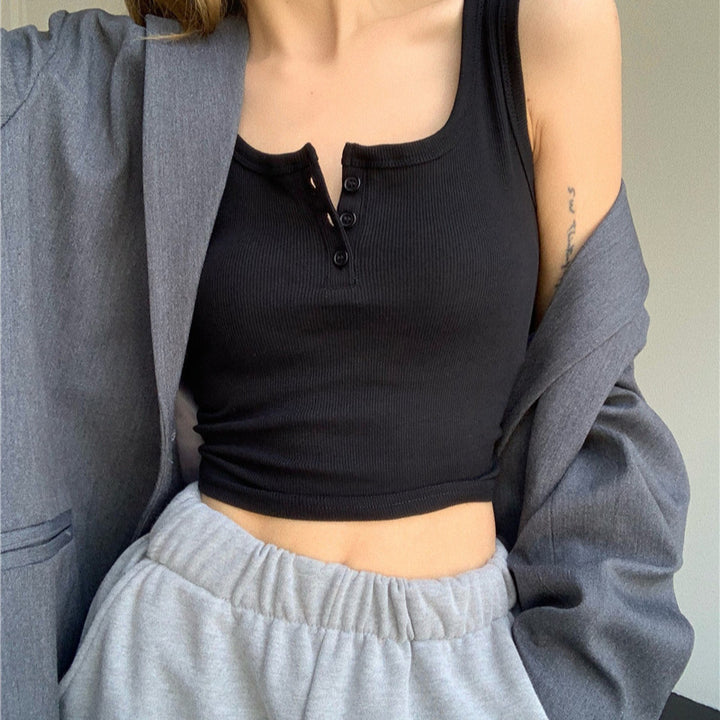Femme Ribbede Henley Tanktop Stilla