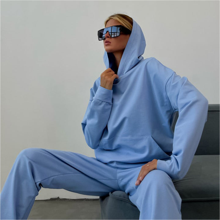 Kvinders hoodie og joggingbukser sæt med elastisk talje og afslappet pasform
