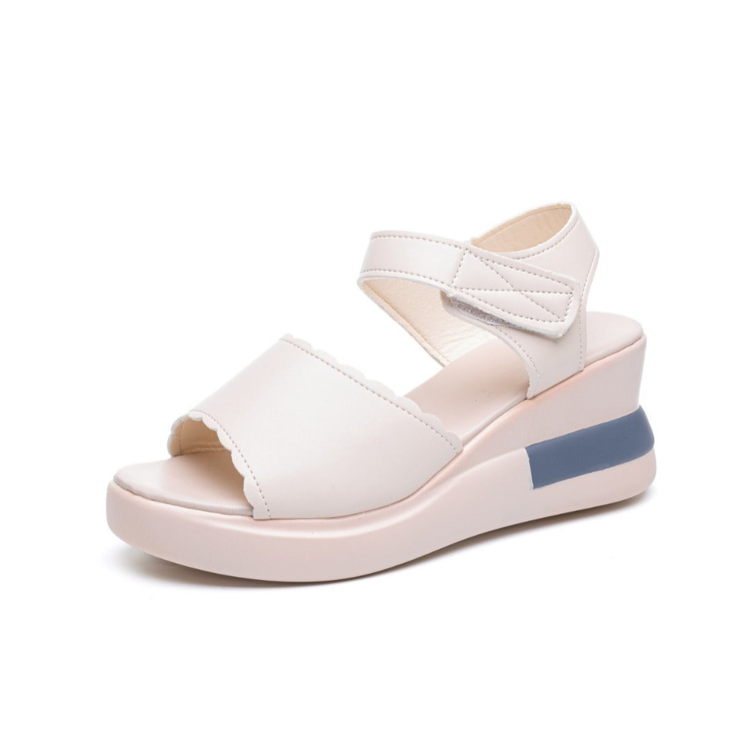Dame nan Plateau-Pantolette med krydsede læderlook-remme og ergonomisk indlægssål Skovae