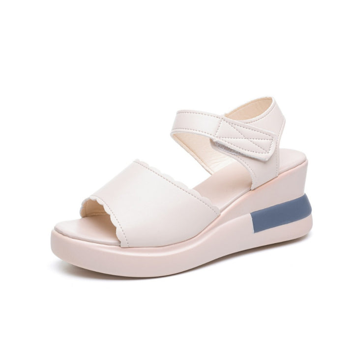 Dame nan Plateau-Pantolette med krydsede læderlook-remme og ergonomisk indlægssål Skovae