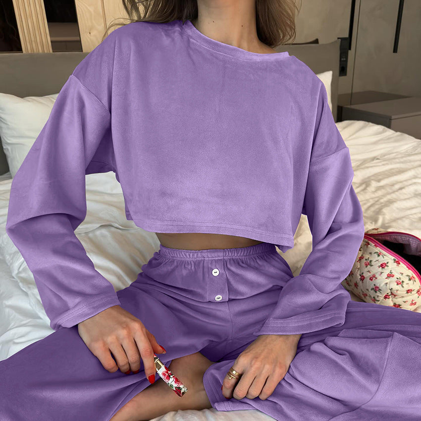 Dame Komfortabel Lounge-Sæt med cropped top og løse bukser Stilla