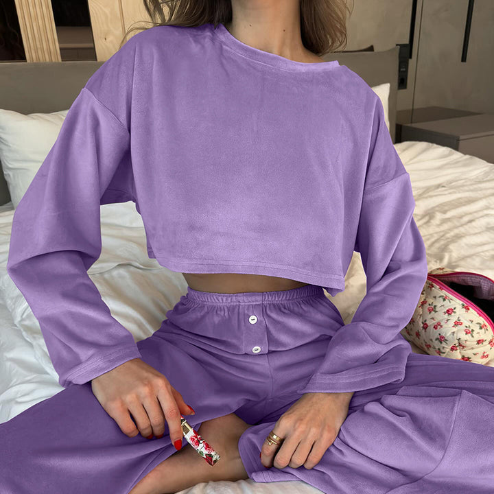 Dame Komfortabel Lounge-Sæt med cropped top og løse bukser Stilla