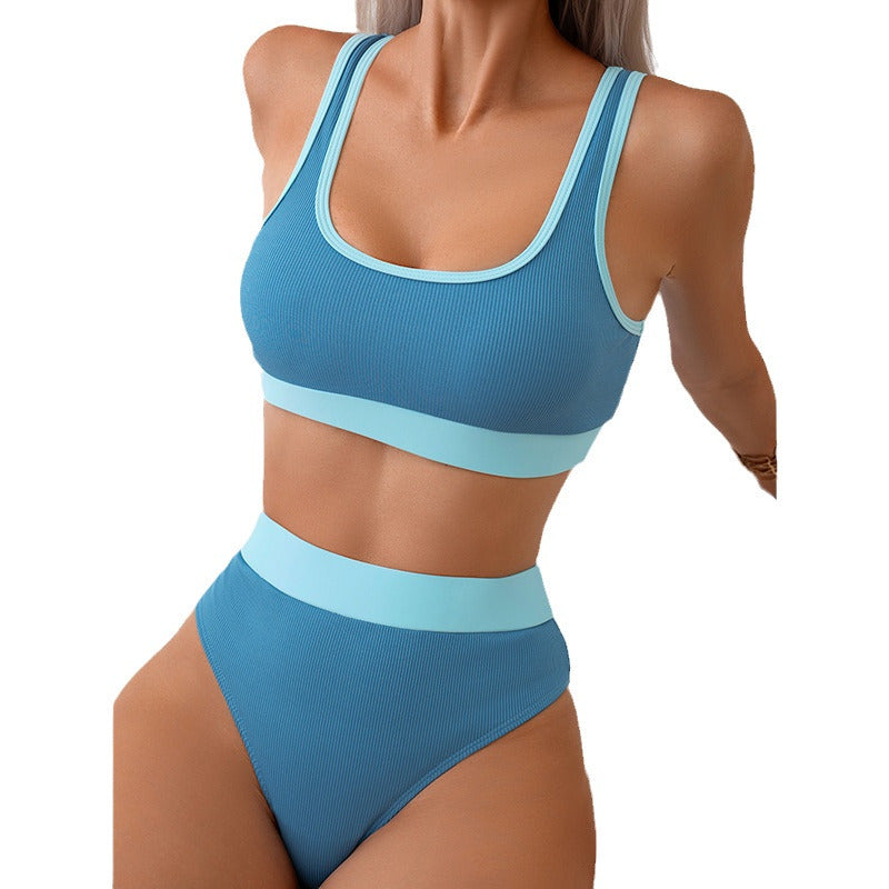 Dame højt skåret bikini-sæt med sporty design Skovae