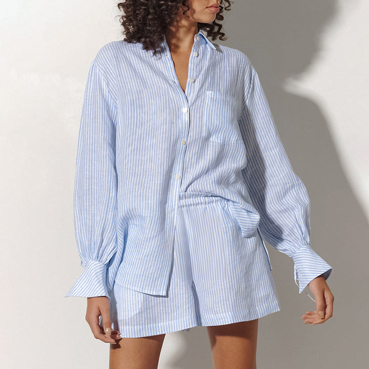 Dame Casual Pyjamasæt med stribet design og elegante detaljer Stilla