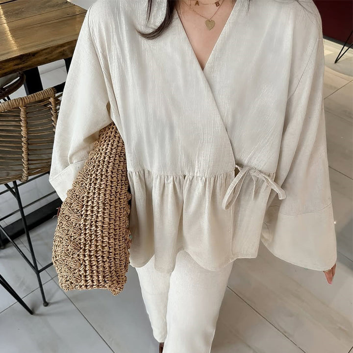 Dame elegant og afslappet lounge-sæt med oversized bluse og flydende bukser Stilla