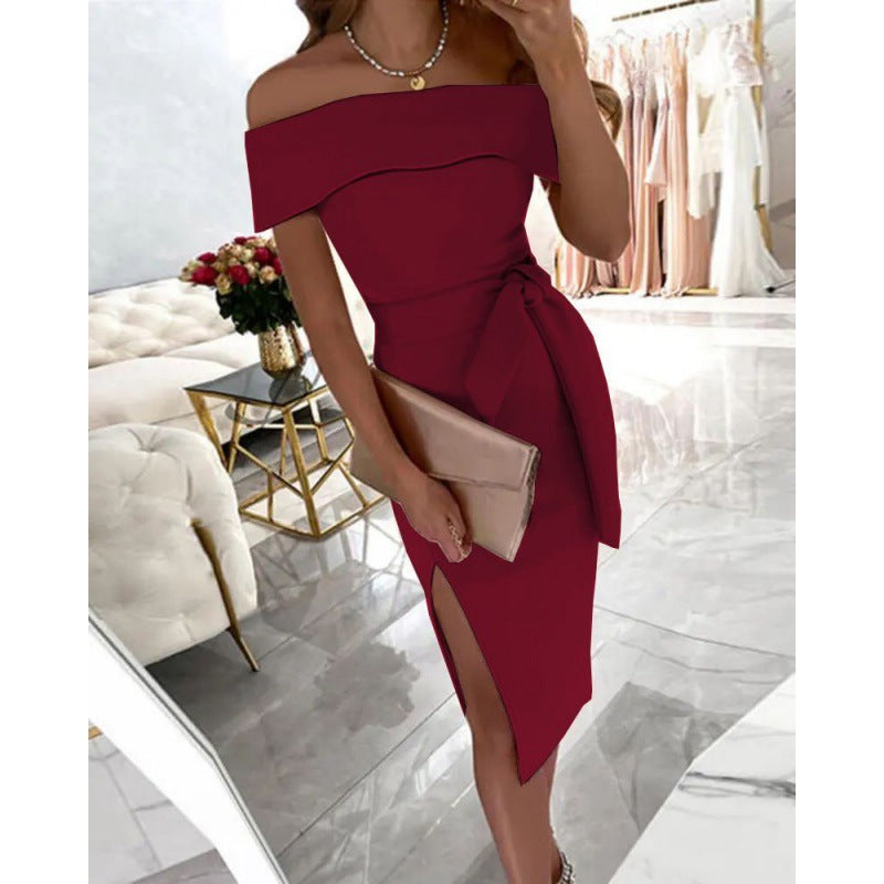 Dame Off-Shoulder Elegant Bodycon Kjole med sidelæsning og sløjfedetalje Stilla