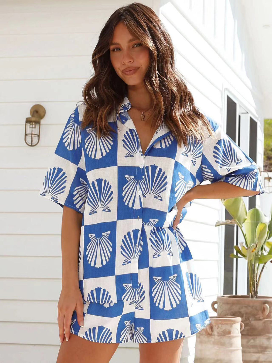 Dame fritidsbluse med maritimt mønster Stilla